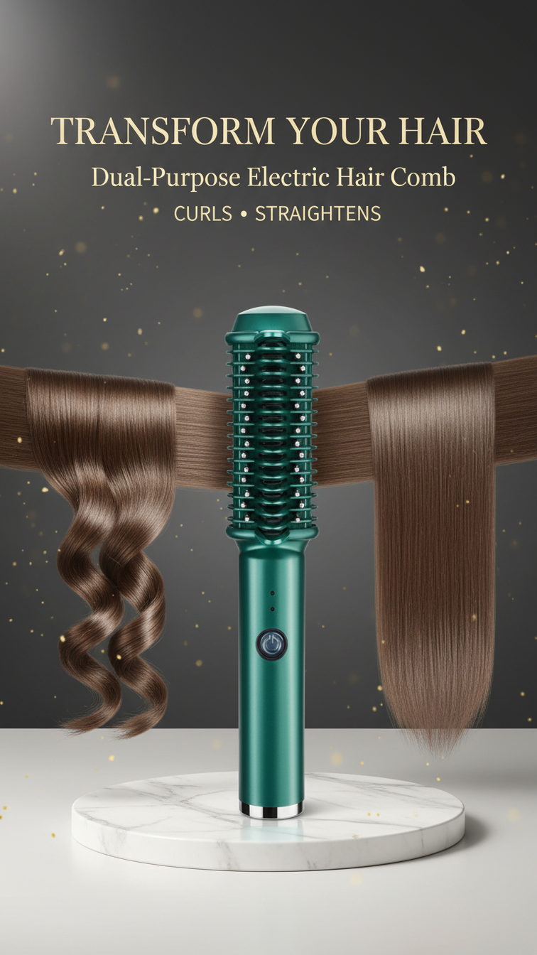 Dual-Purpose Electric Hair Comb for Curling & Straightening