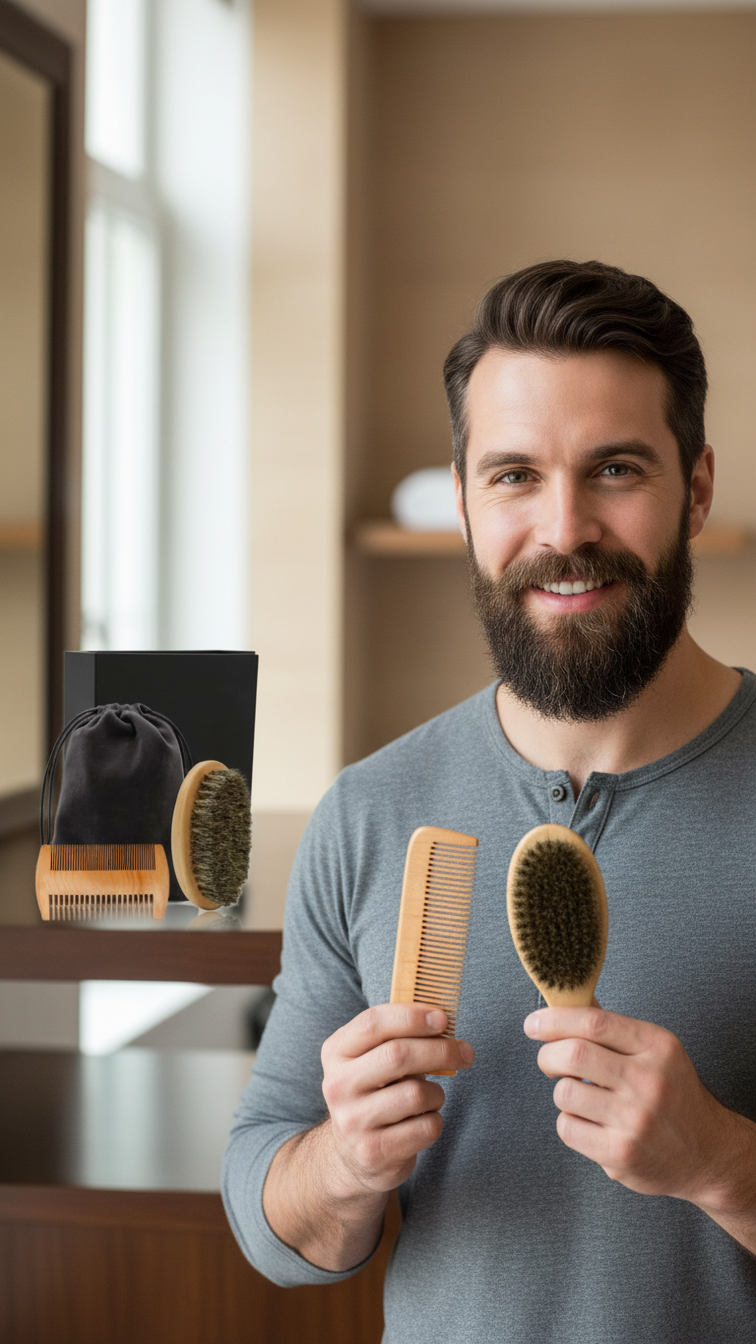 Beard Care Set with Oval Brush